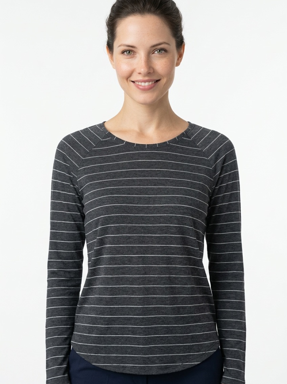 LULULEMON | Striped Long-Sleeve Crewneck Top in Charcoal Gray Women’s Size 10-12
